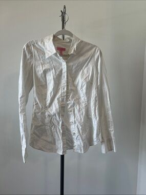 Lilly Pulitzer White Button-Front Shirt with Pink Label